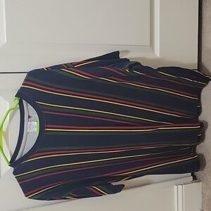 Mens Urban Outfitters striped navy, green, red, and gold t shirt